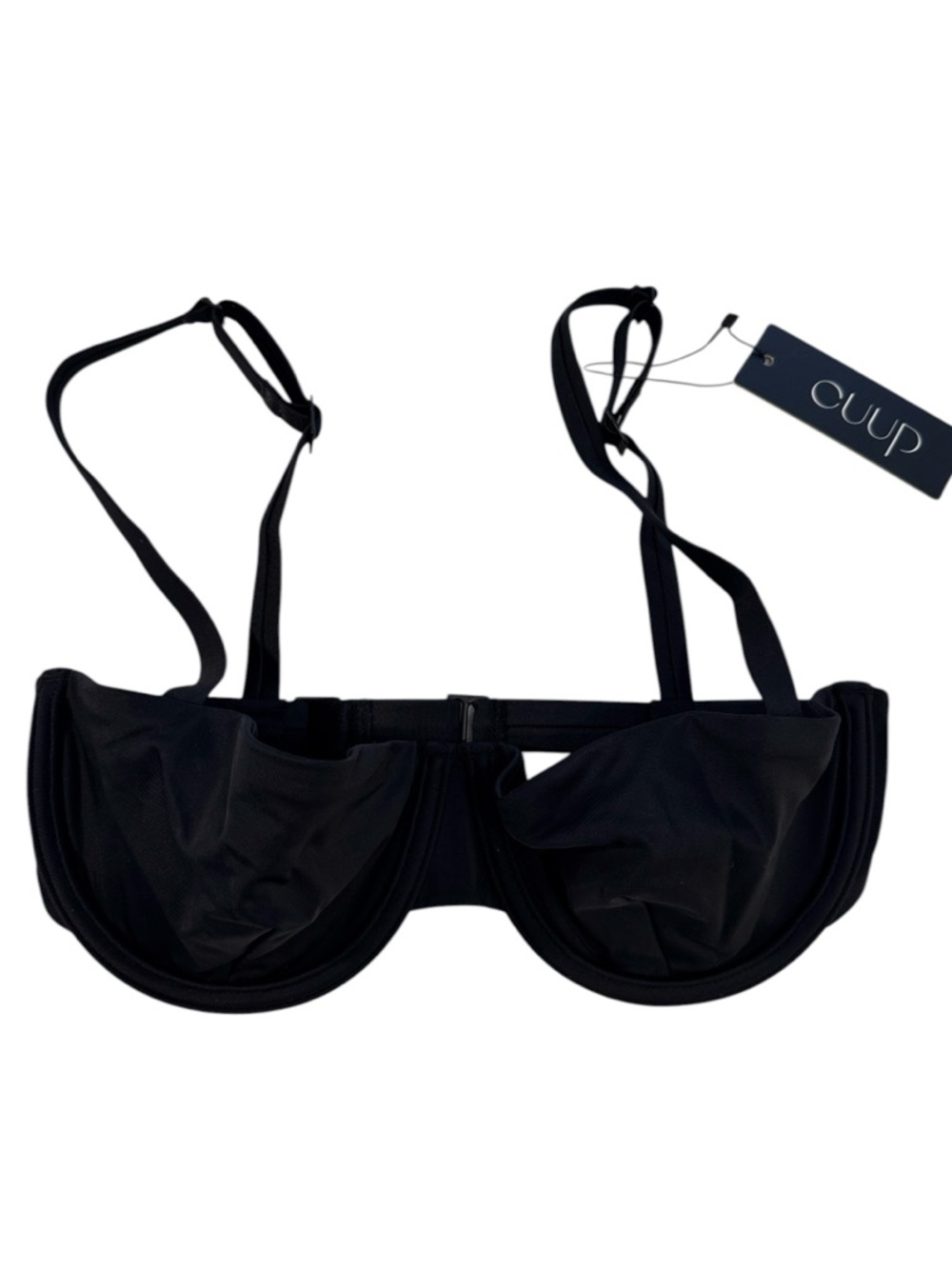 CUUP Balconette Swim Bikini Top Black 30E/32D Size 5 Underwire NWT Bra Sizing